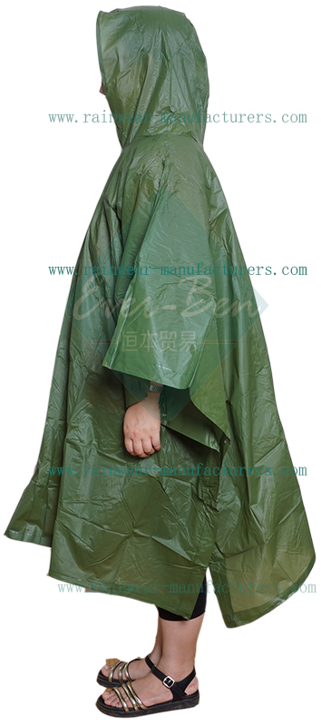 Green pvc rain cape for women